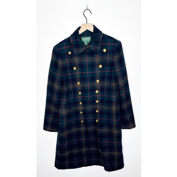 Lauren Ralph Lauren Jackets & Blazers - Lauren Ralph Lauren Tartan Plaid Wool Pea Coat Double Breasted Green Size L